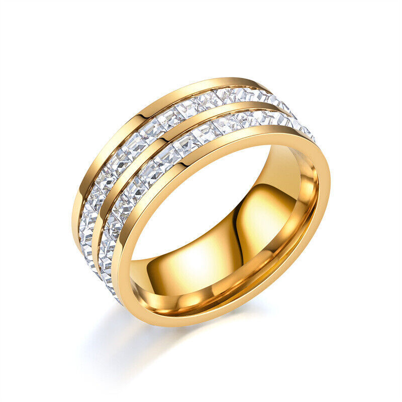 Men Women Stainless Steel CZ Ring Band Size 6-10 Engagement Wedding Gift
