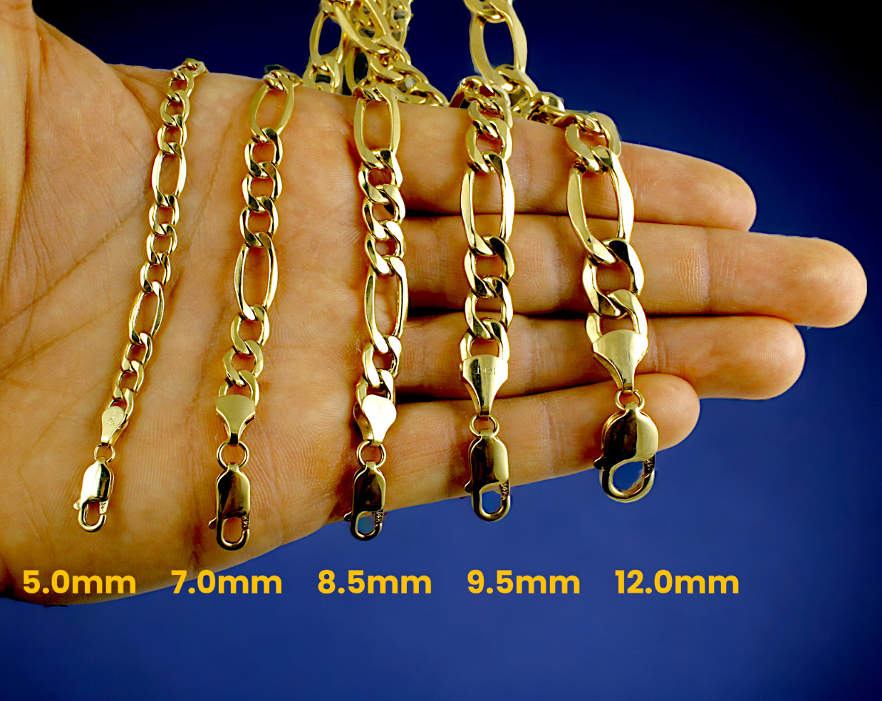 14K Yellow Gold Figaro Necklace Bracelet Chain Italian Real 1.5mm-12mm 7″-30″