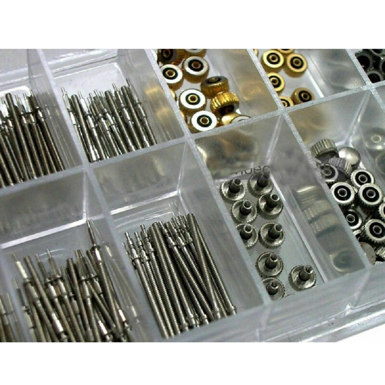 144Pcs Different Sizes Mixed Watch Stem Crown Repair Parts Assortment Set W/ Box