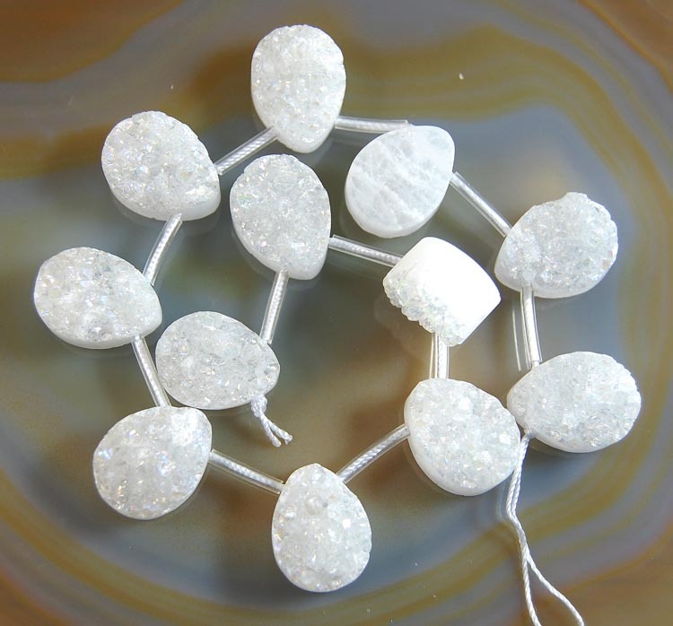Druzy Quartz Agate Side Drilled Flat Back Connector Cabochon Beads 12x16mm