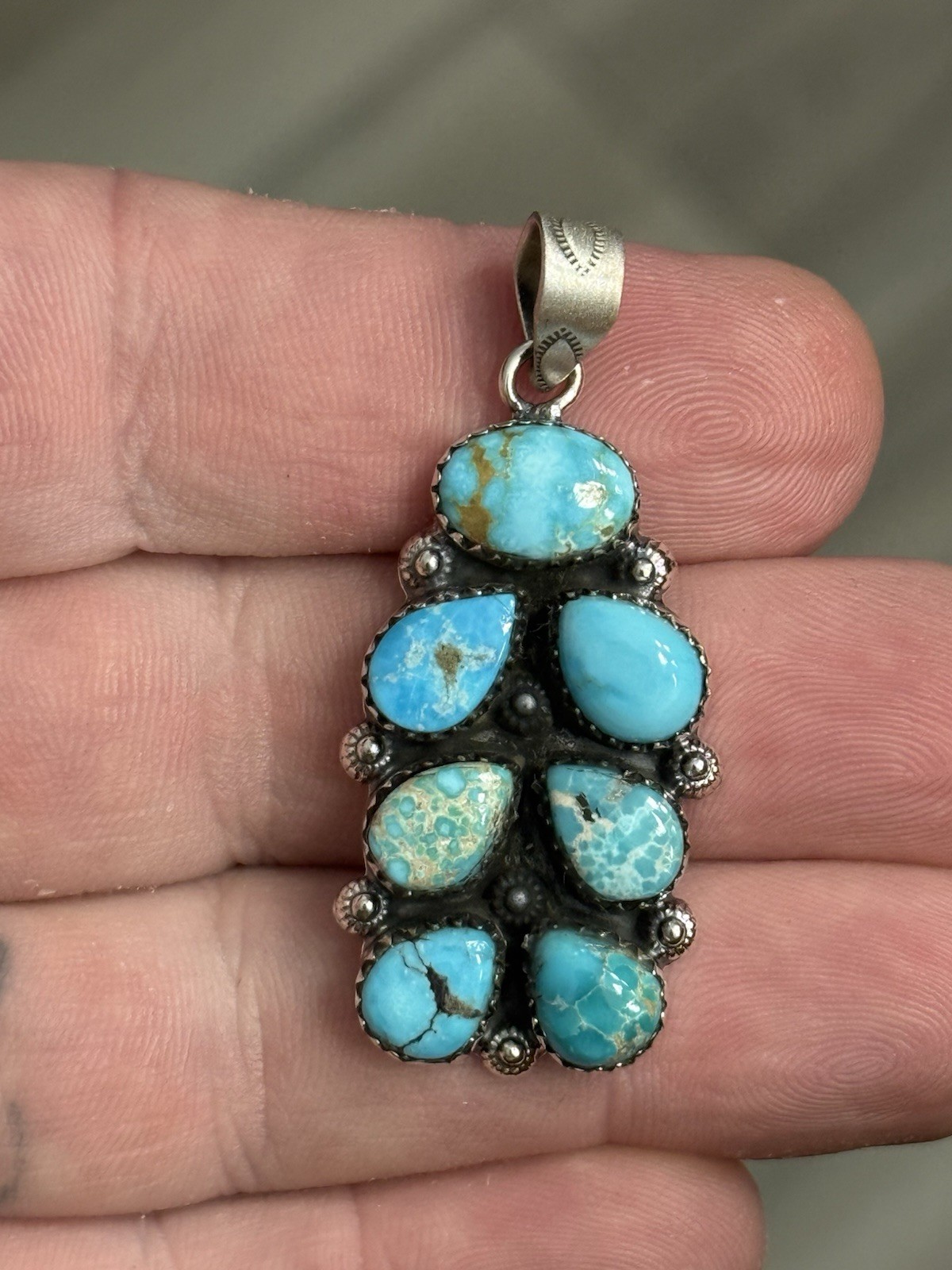 STERLING SILVER SIERRA BELLA WHITE WATER MIX TURQUOISE BAR CLUSTER PENDANT .925