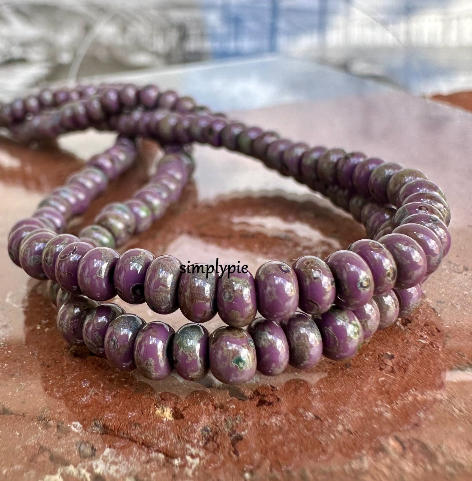 6/0 Czech Aged Lavender Picasso 10-Inch Strand Glass Seed Beads #FRO