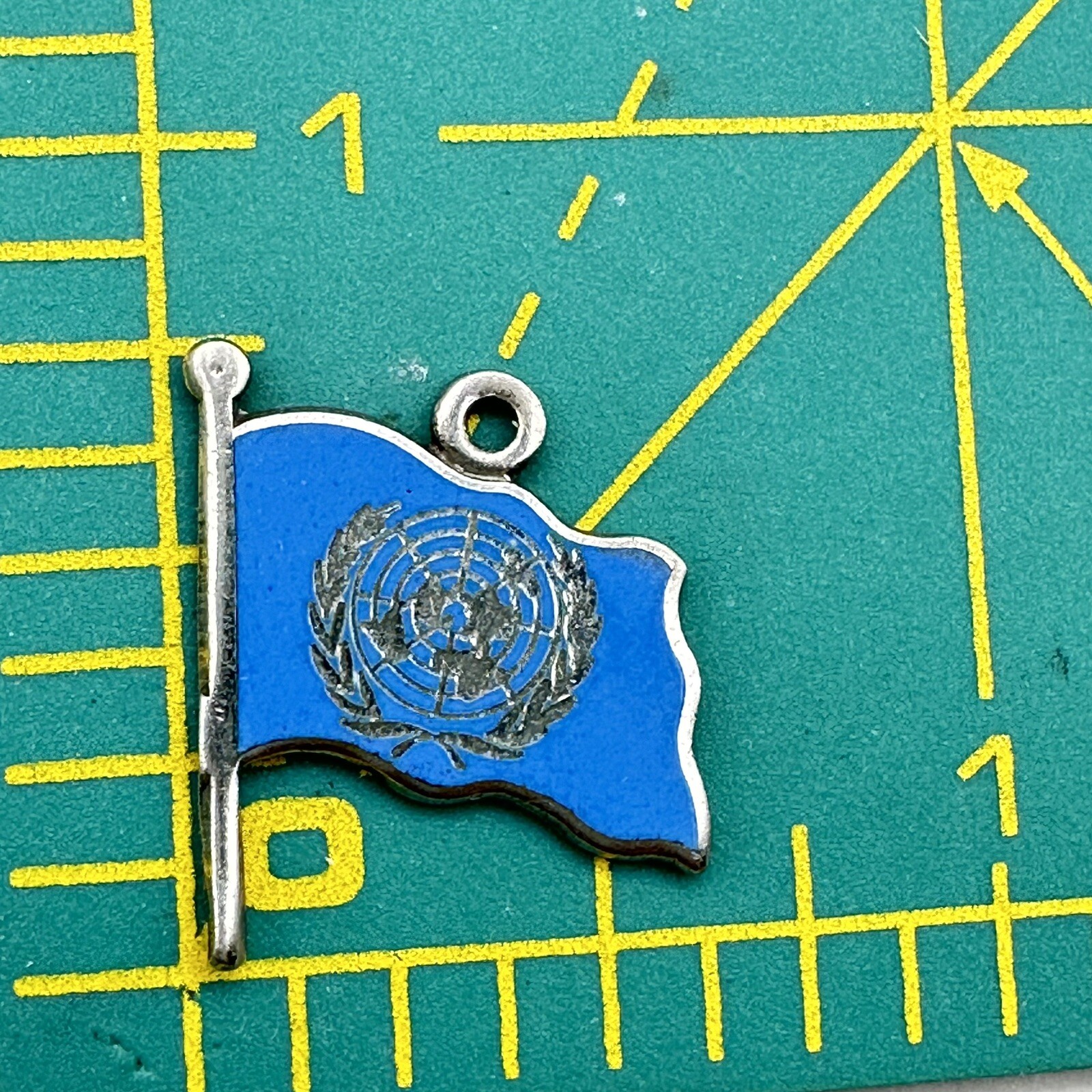 United Nations UN Flag Pendant Charm Insignia Sterling Silver Light Blue Enamel