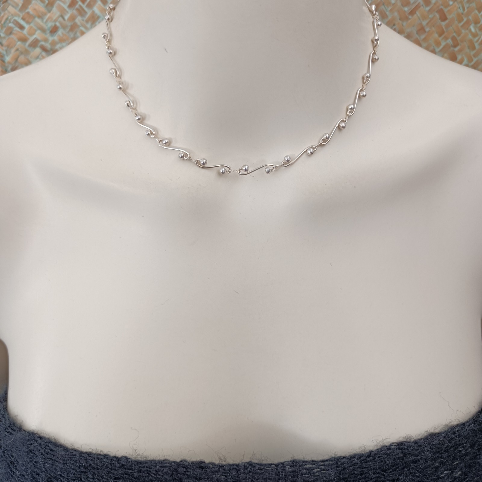 Sterling Silver Swirl Link Necklace Infinity Chain Modernist Chocker 925 Gift