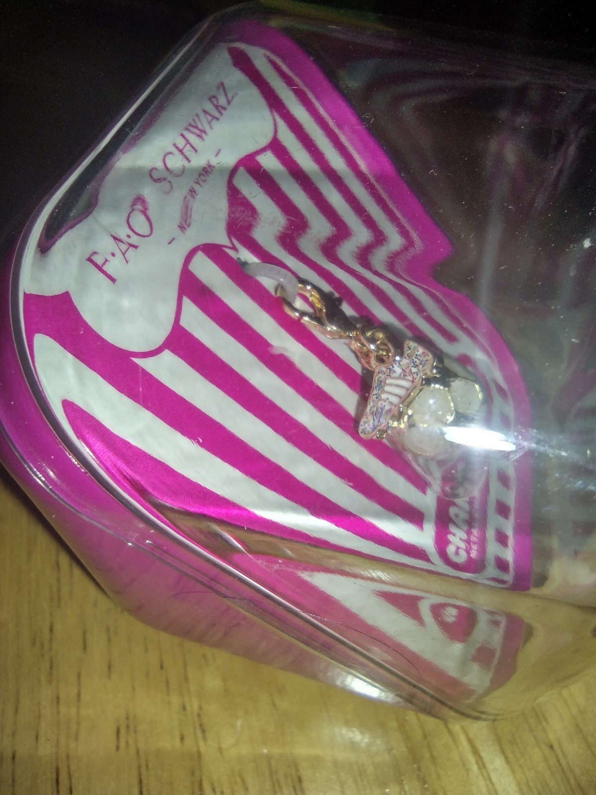 FAO Schwarz Charm Squad Soccer ball with cleat dangle, NIB, gold color