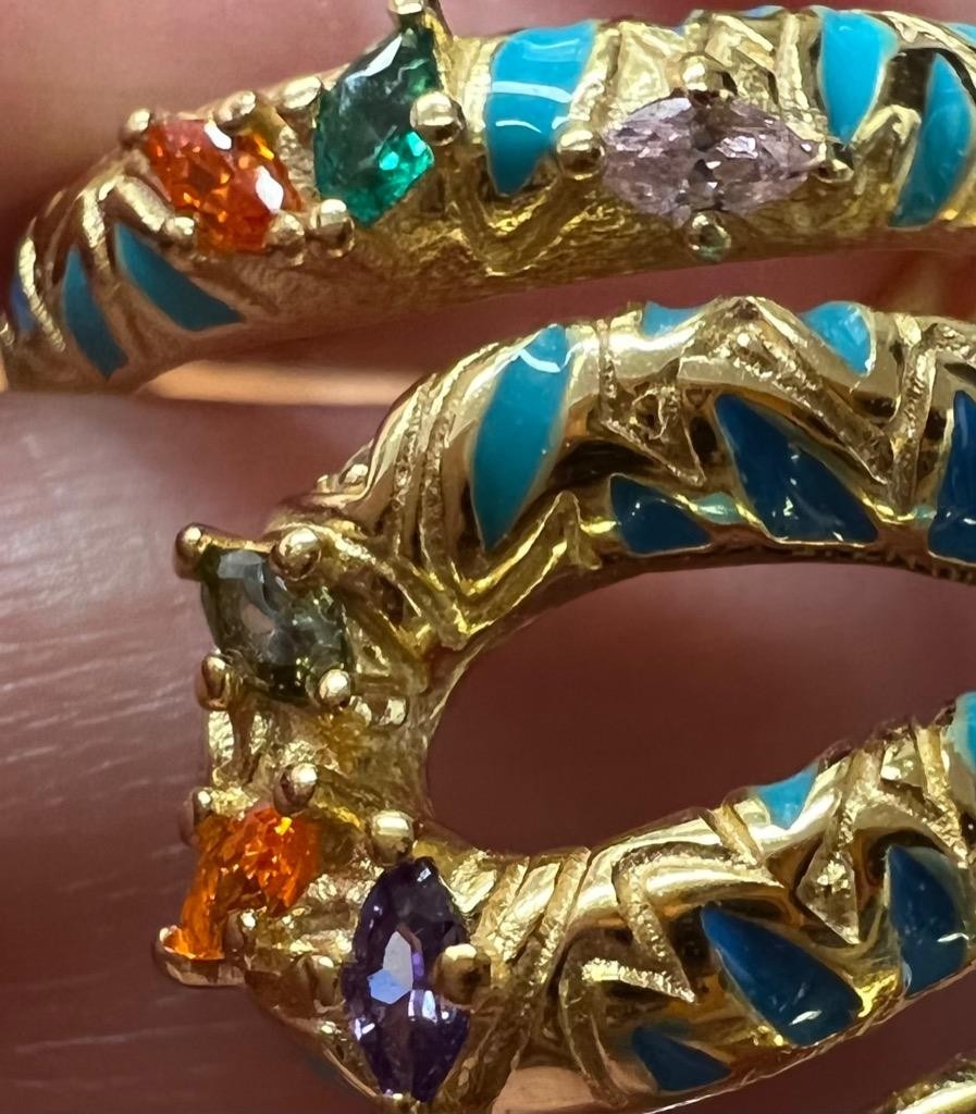 REAL Gemstones 14K Gold on SOLID 925 Snake Ring wrap Egyptian Rev Yellow gf