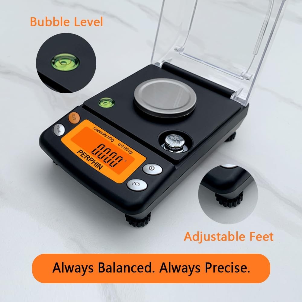 Digital Milligram Scale 50g x 0.001g Dual Power Large USB Large Display Black