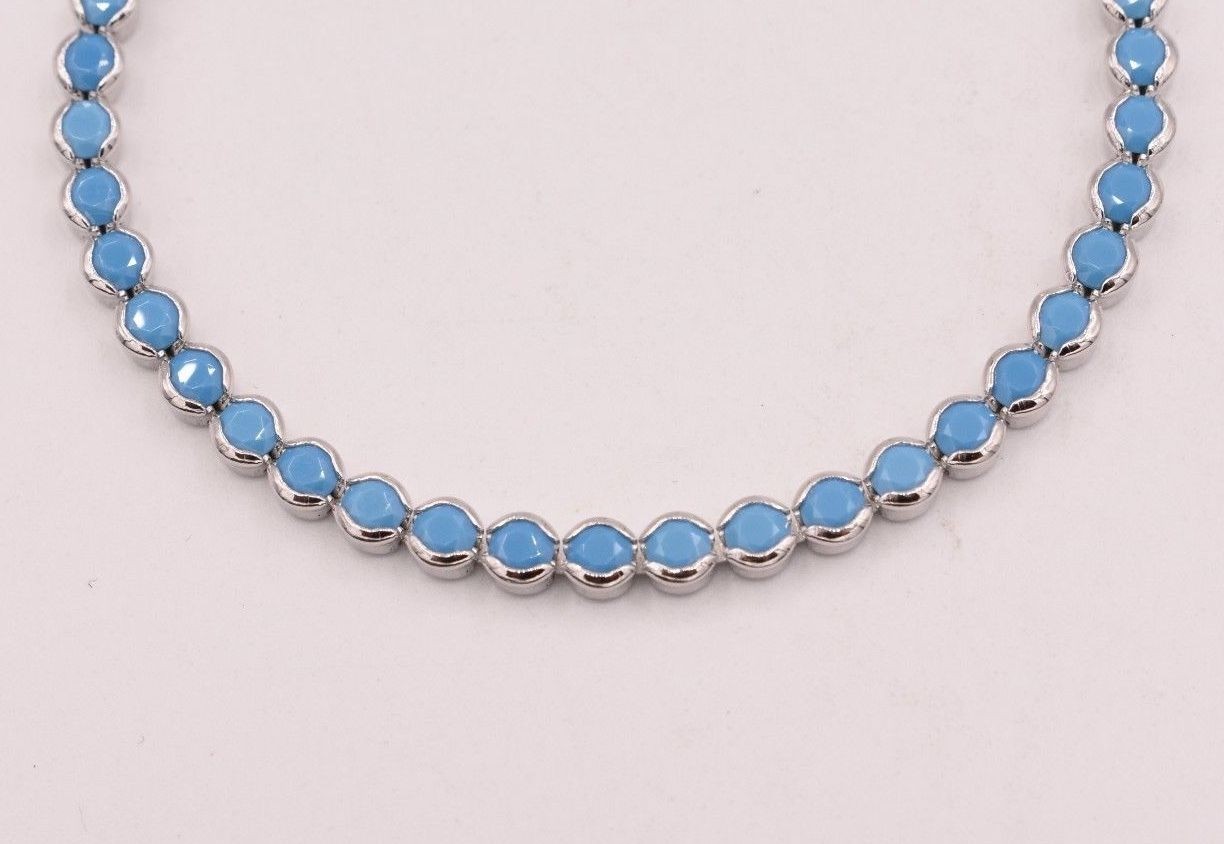3.7mm Turquoise Round Bezel Set Adjustable Tennis Bracelet Sterling Silver 925