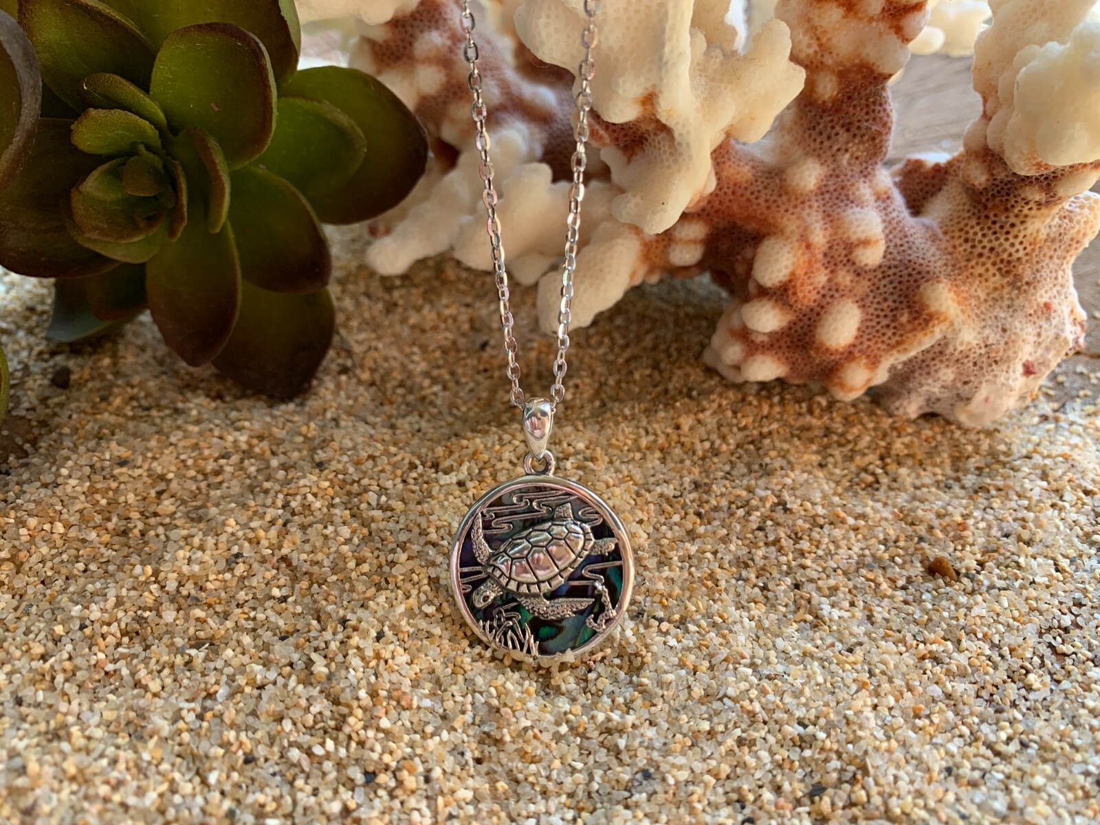Sterling Silver Turtle Necklace – Colorful Abalone Shell Neckless for Women, Mot