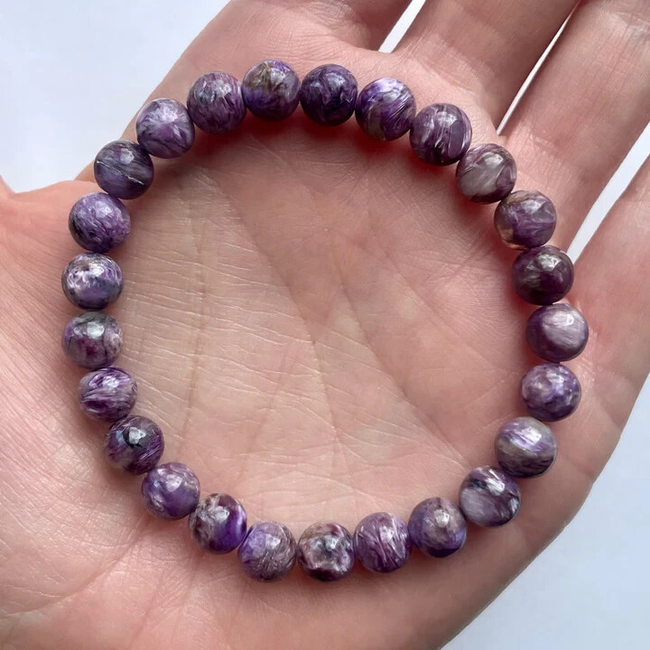8mm Charoite Healing Bracelet Purple Stretch Healing Crystal Reiki Mothers Gift