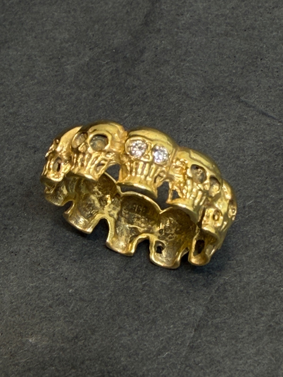 Antique Victorian Memento Mori Skulls Men Gild Silver Eternity Band Ring Diamond