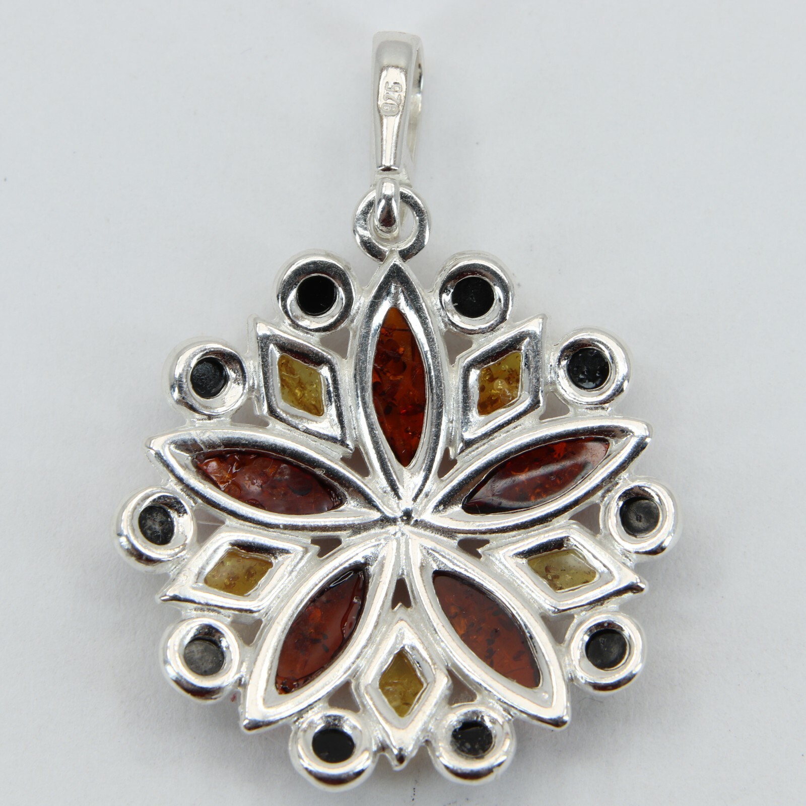Natural Multi-Color BALTIC AMBER Round Star Pendant 925 STERLING SILVER #1408