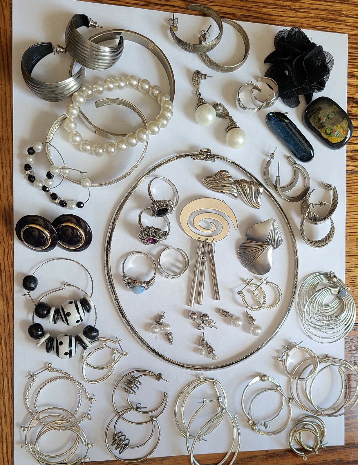 vtg 40pc SILVERTONE JEWELRY COLLECTION Lot Group EARRINGS RINGS & MORE Free Ship