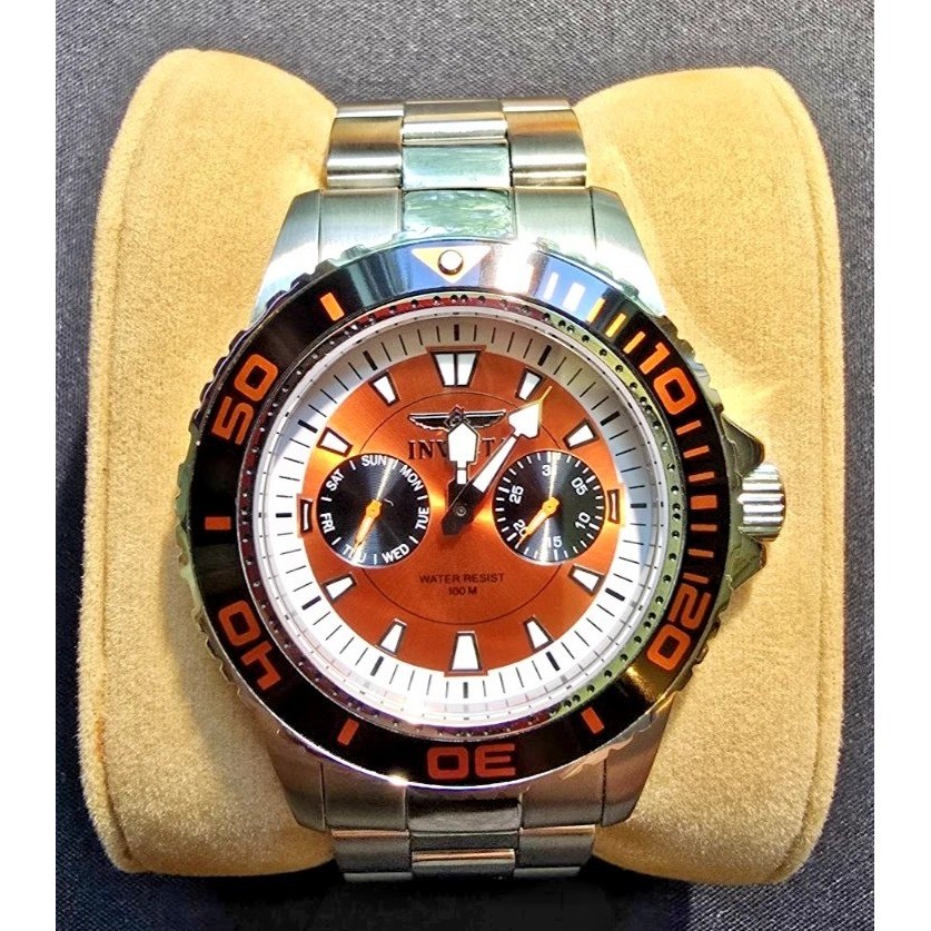 Invicta Pro Diver 6062 Mens Watch Orange Dial Stainless Steel Japan Movt 100M