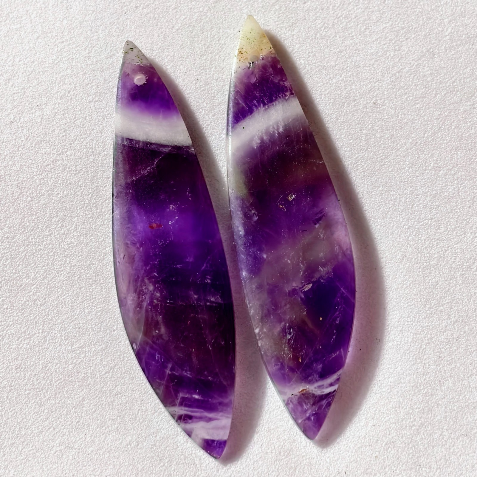 25 Cts Natural Amethyst Drilled Pair Cabochon Gemstone For Earrings 44.4X11.7 MM
