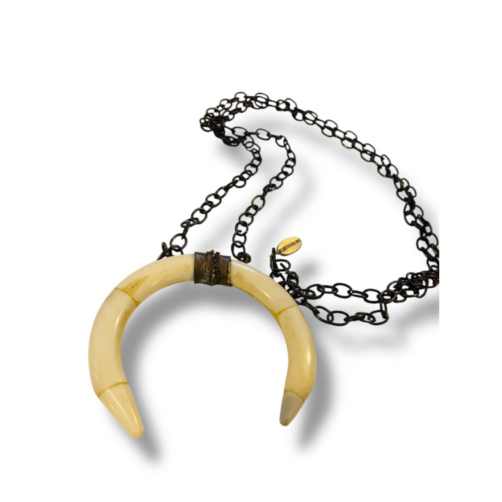 Liv H Grace Faux Tusk 3″ Pendant Boho 44″ Chain Antiqued Look