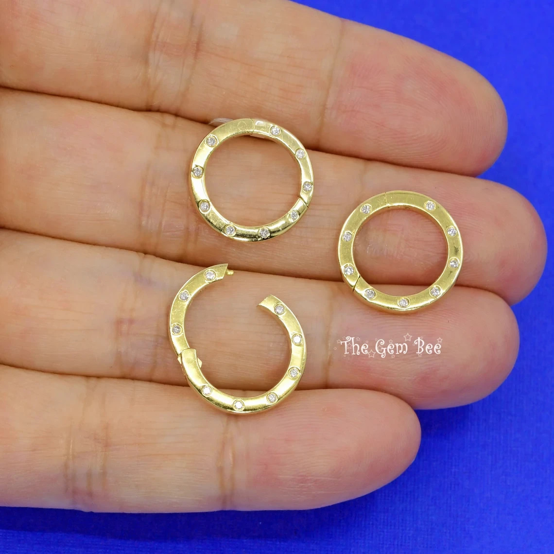 14.2mm 11.8mm 14K Yellow Gold Diamond Circle Charm Holder Snap Locker Pendant