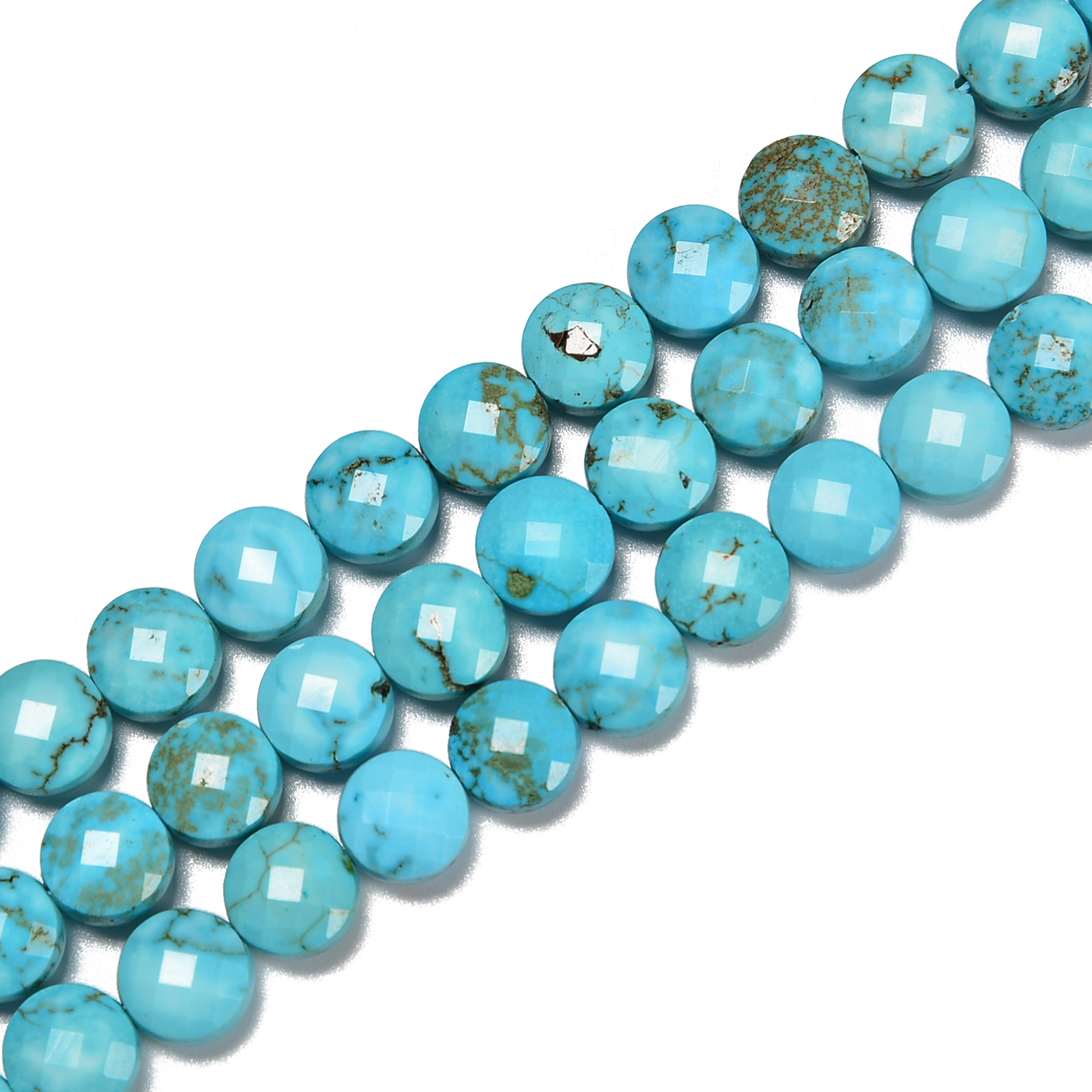 Blue Turquoise Faceted Coin Beads Size 6mm 8mm 15.5” Strand
