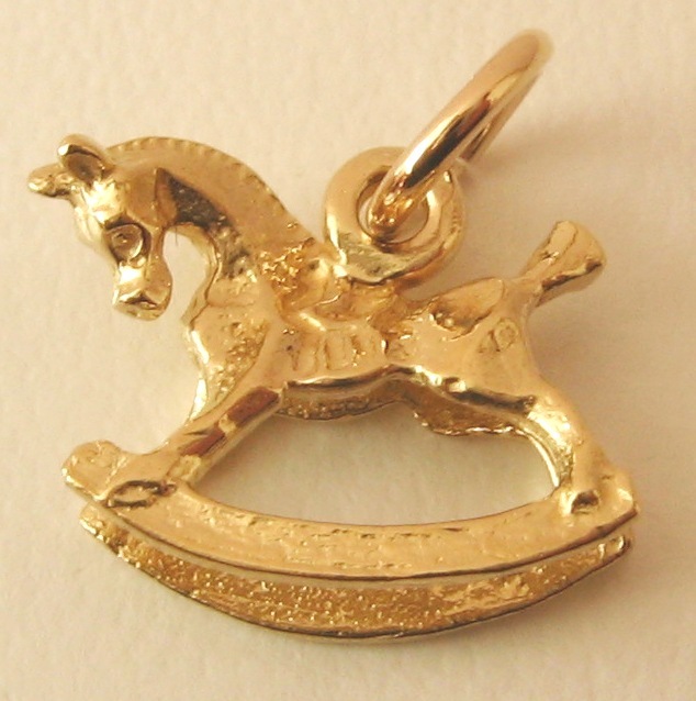 SOLID 9K 9ct YELLOW GOLD 3D ROCKING HORSE ANIMAL Charm/Pendant