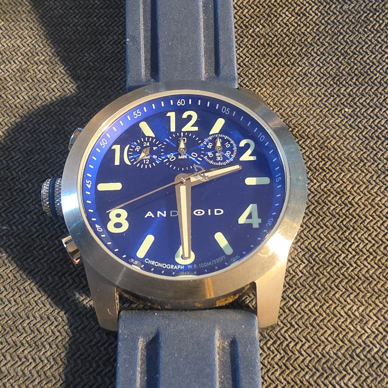 Android Quartz Chronograph 100m Blue Dial 50mm Steel Silver Blue Silicone