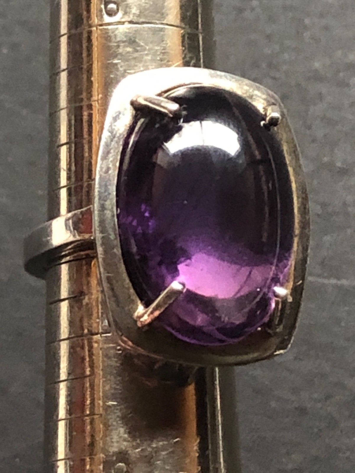 Designer Sterling Cabochon Amethyst Ring & Pendant w/Sterling 44 gram Chain