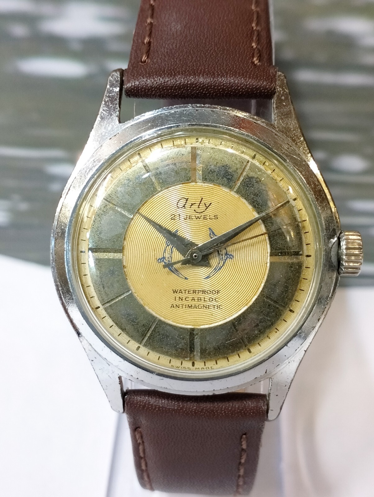 ARLY 21 JEWELS WINDING AGED GOLD DIAL SWISS MEN’S FULL WORKING VINTAGE WATCH