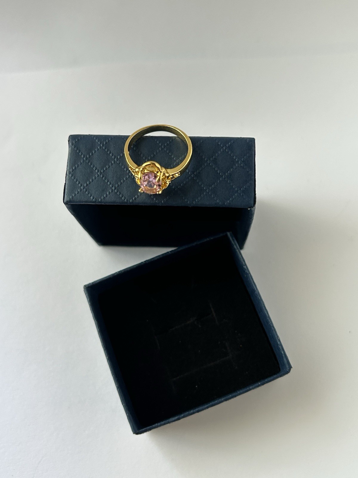 Vintage Pink Cubic Zirconia Ring Gold Plated Womens Size 6.5