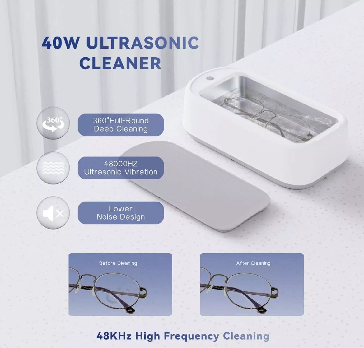 Ultrasonic Glasses Cleaner Multifunctional White Clean Oxide Layer Watch Glasses