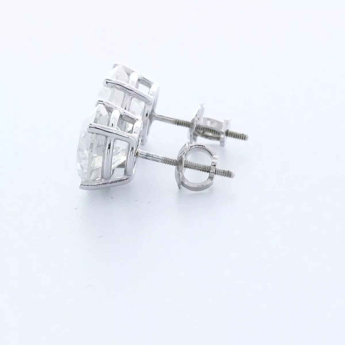 Stud Earrings Solid 14K White Gold Classic 3.11 Carat Round Natural Diamond D I1