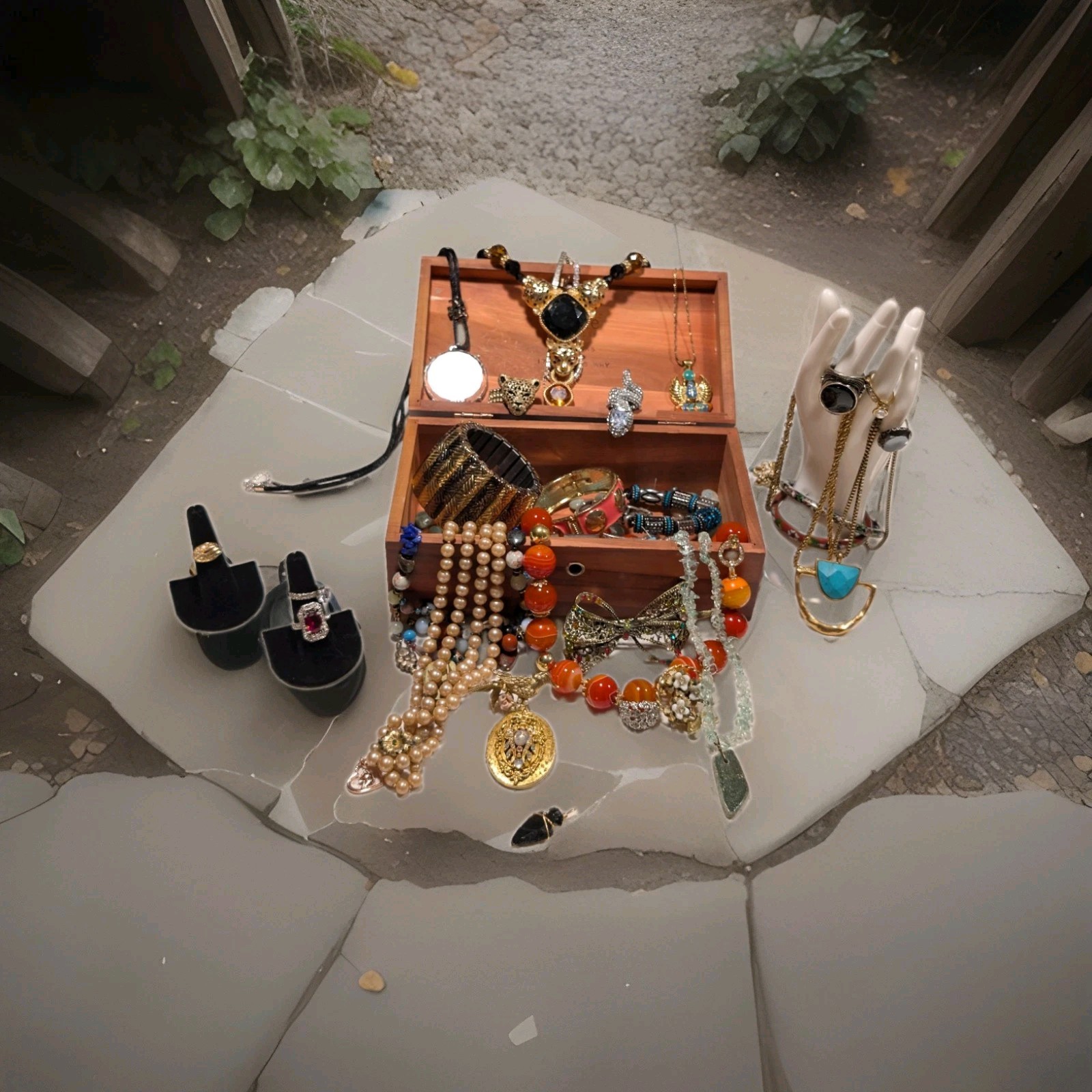 Mixed Costume Jewelry Grab Bag. Mini Chest Comes With The Jewelry. Treasures!