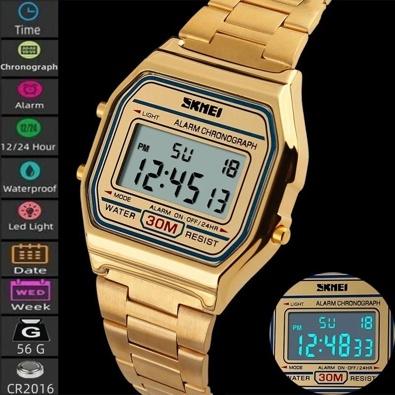 SKMEI SK1123 Unisex LED Digital Watch Stainless Steel Waterproof Chronograph