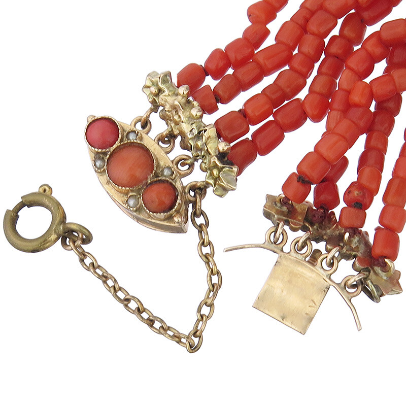 Bracelet Four Row Coral Gold Antique