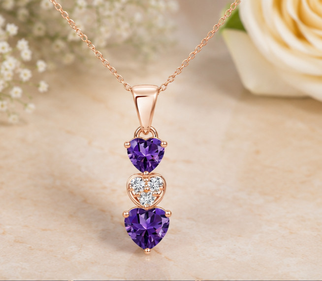 2Ct Heart Simulated Amethyst Stunning Pendant Necklace 14K Yellow Gold Plated