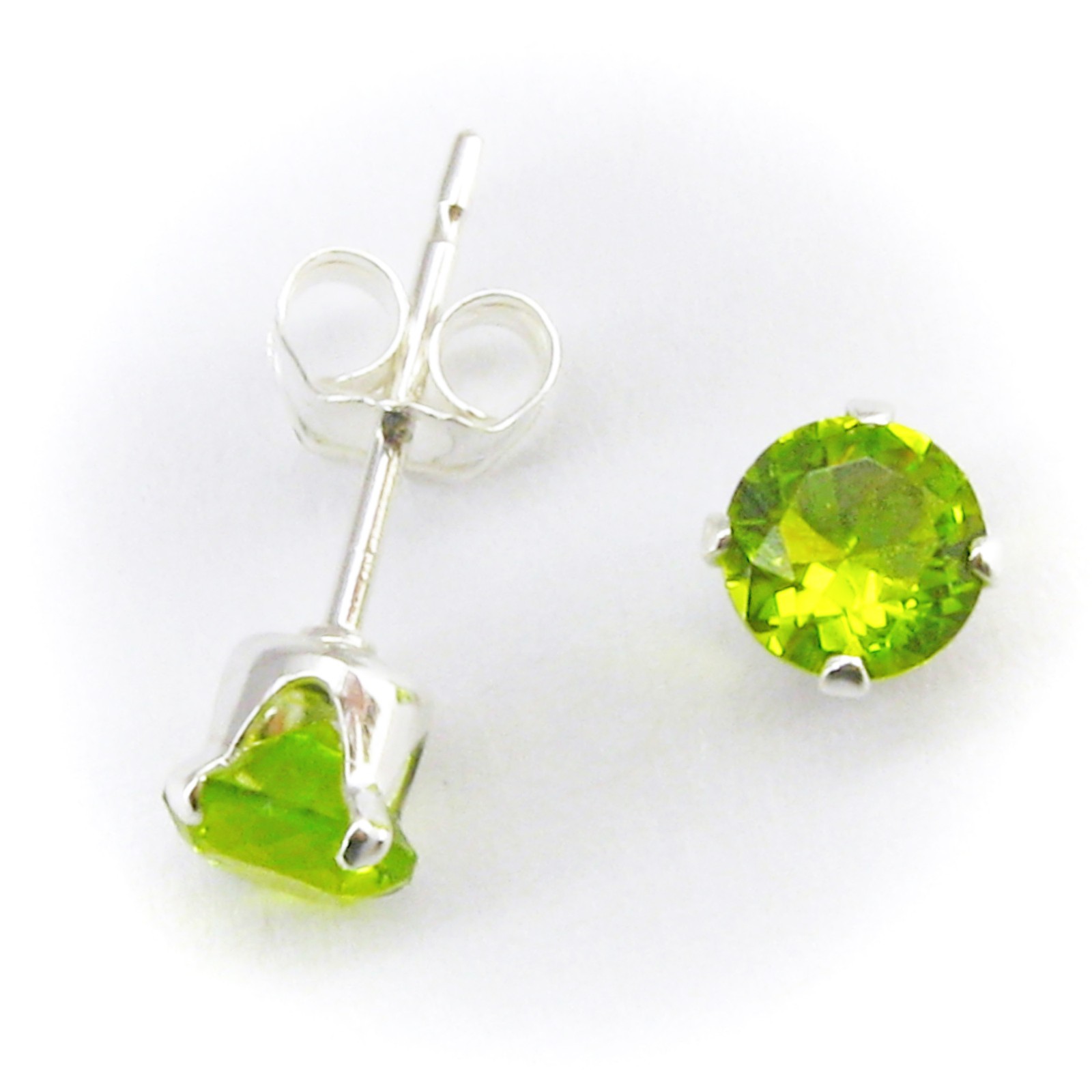 4mm Round Peridot Simulant Post Earrings – SOLID Sterling Silver – NEW!