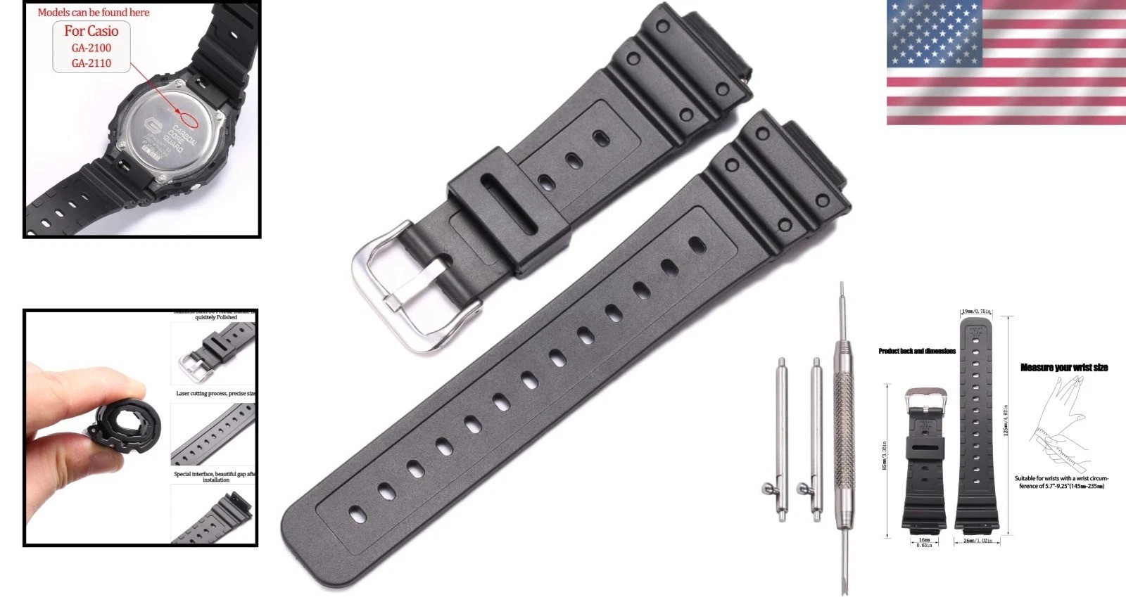 Men’s Waterproof Resin Watch Band for G-Shock GA2100/GA-2110 – Adjustable Size