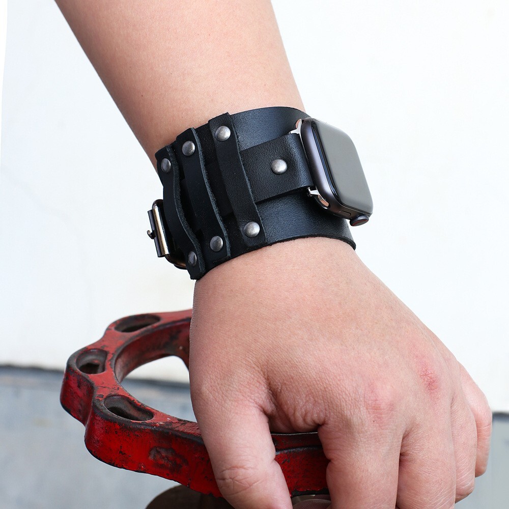 Leather Wide Cuff Band For Apple Watch Serie 8 7 6 5 SE iWatch Strap 38-49mm NEW
