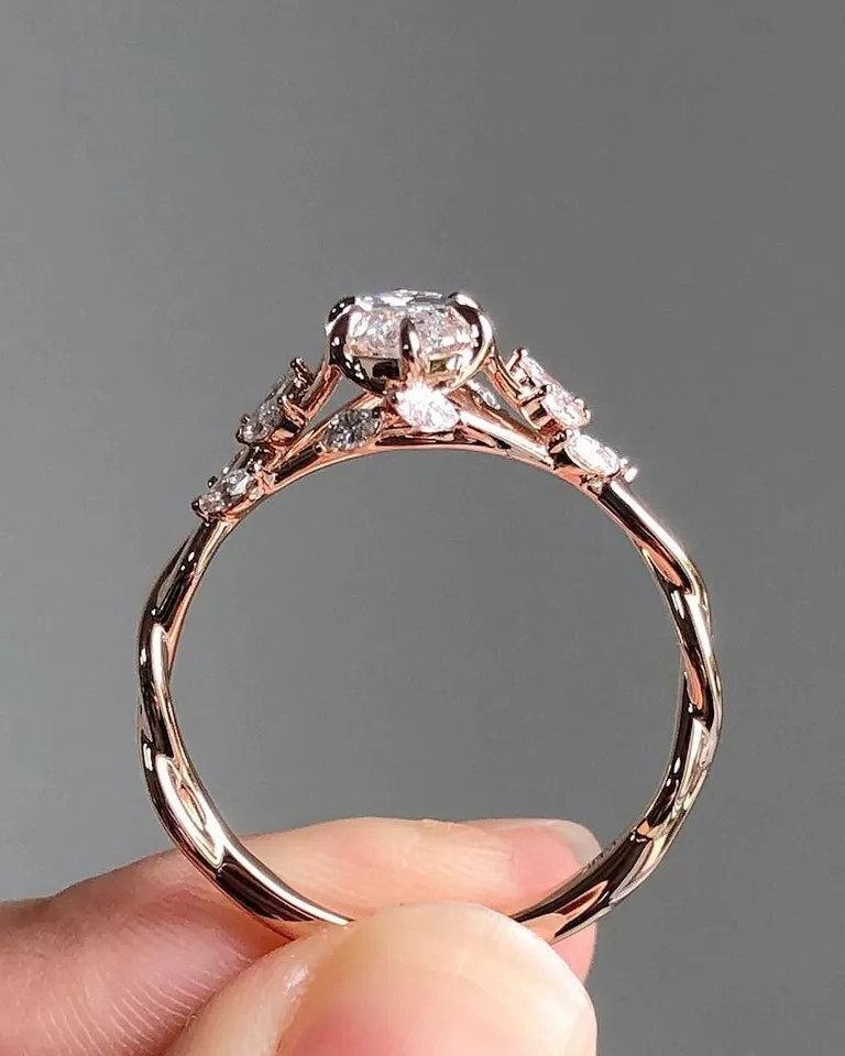 2.0CTW Marquise Cut Moissanite Nature Inspire Engagement Ring in 14K Rose Gold