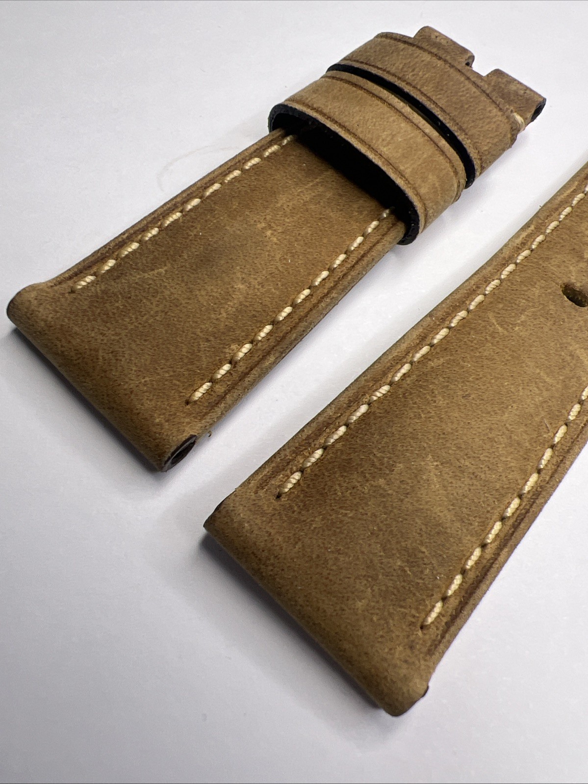 Panerai 26mm x 22mm Tan Light Brown Leather Strap Band w/ Ivory Stitching