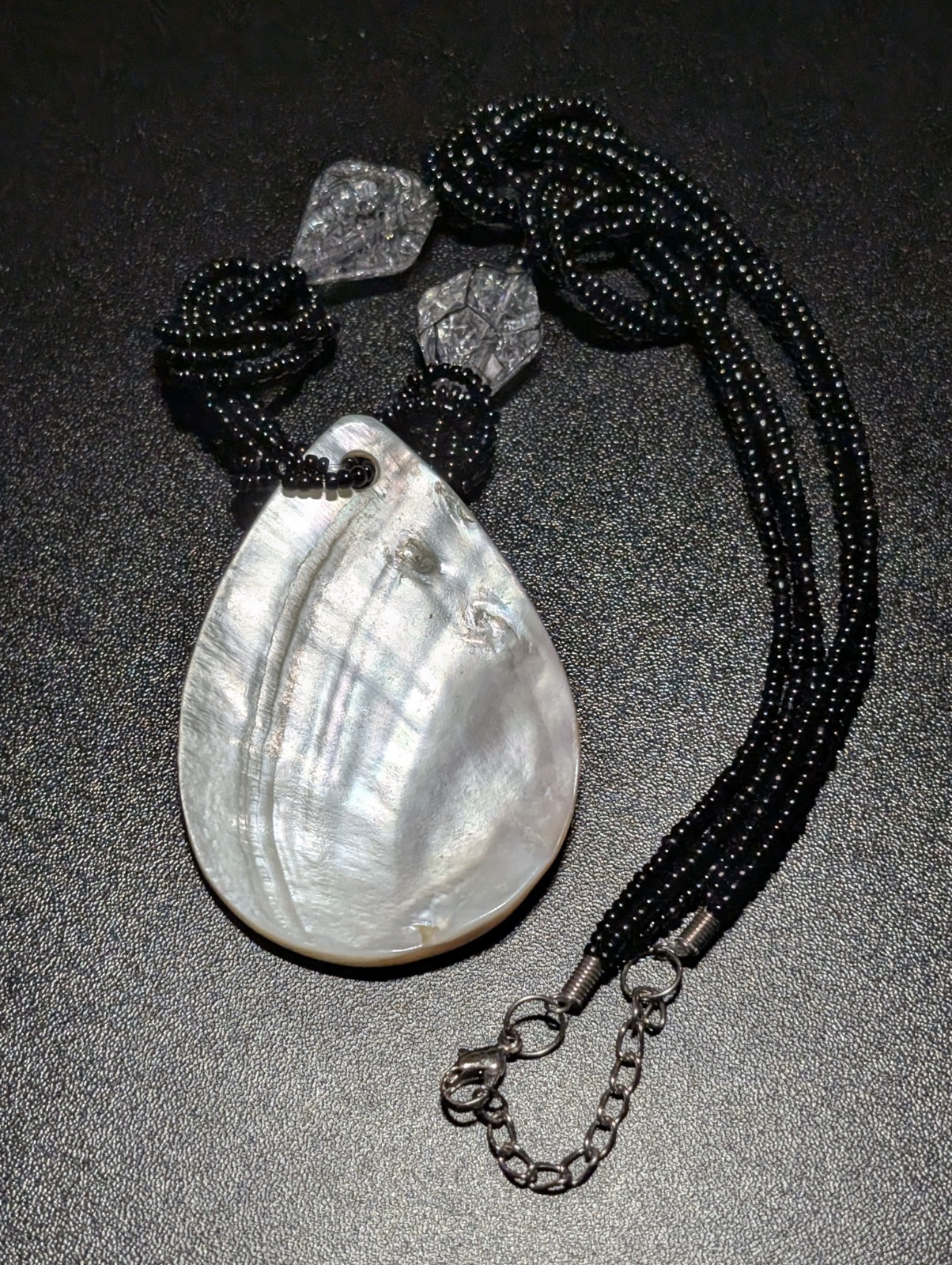 Vintage Style Statement Necklace Mother of Pearl Houndstooth Pendant Crackle…