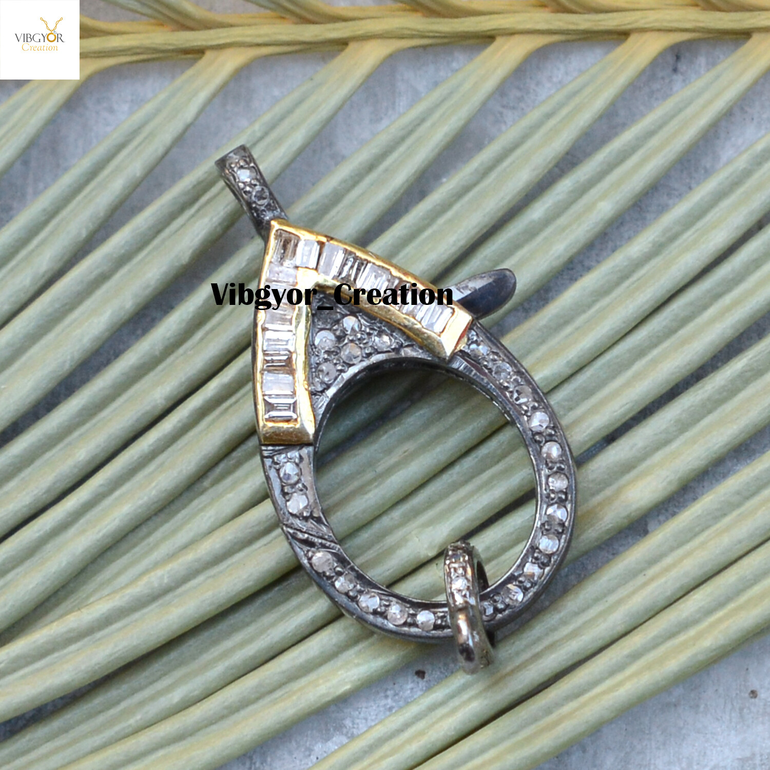 Pave Diamond Lobster Clasp 925 Silver Gemstone Baguette Finding Lock Jewelry