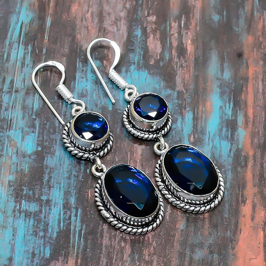 London Blue Topaz Gemstone Handmade Gift Jewelry Earring 1.97″ E978
