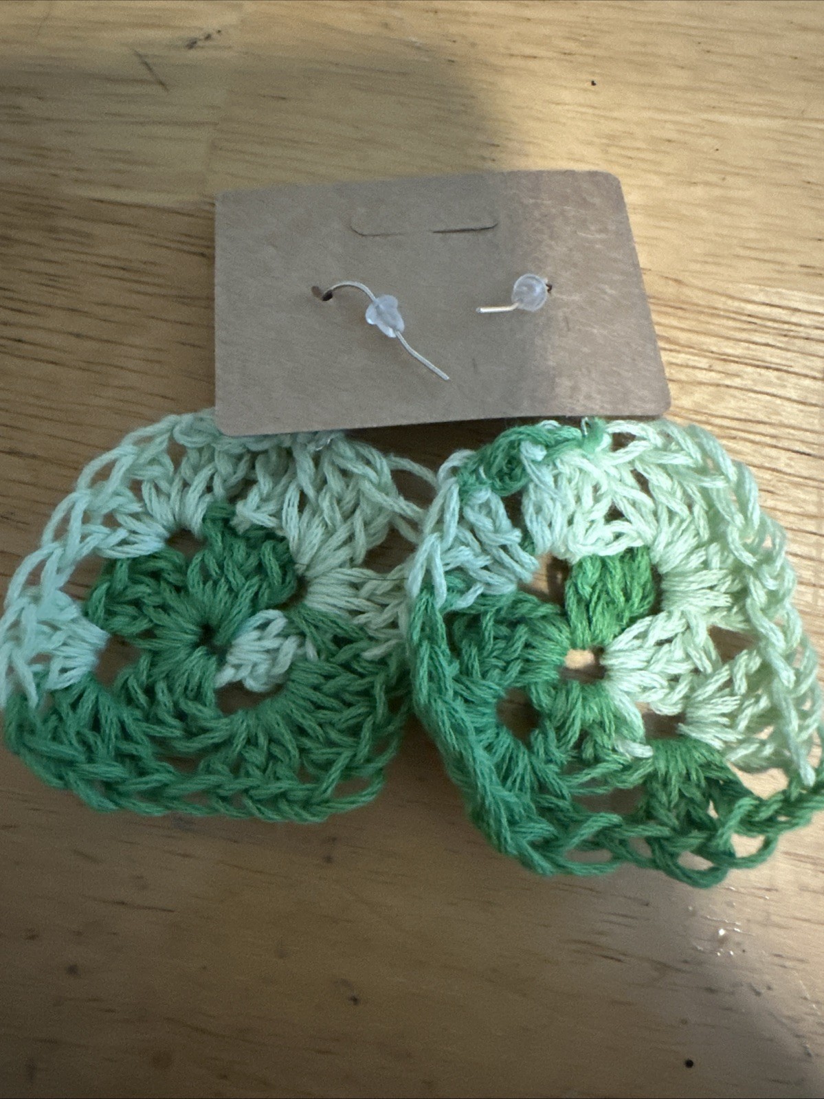 Handcrafted Crochet Square Dangle Earrings Green