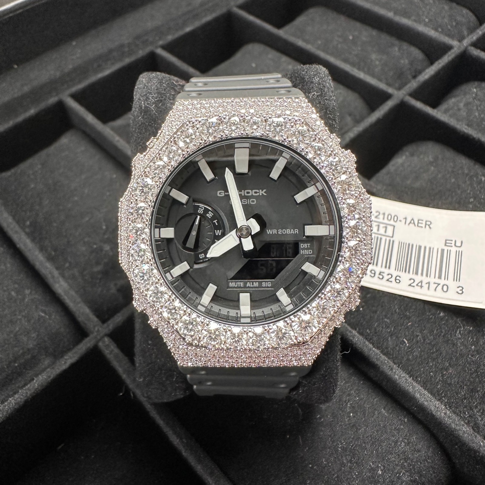 Custom Casio G-Shock GA-2100 Silver Moissanite Iced Watch New With Tags