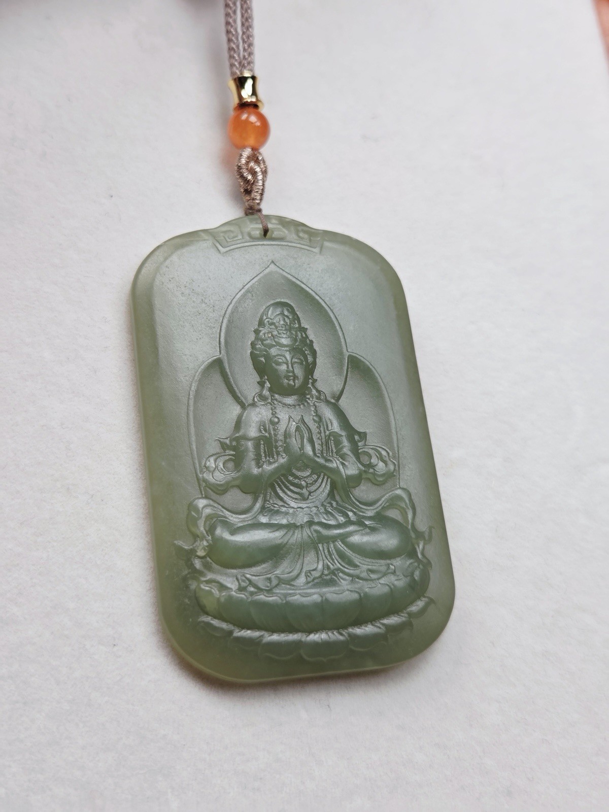 61mm Natural Hotan Jade Guanyin Pendant | Majestic Hand-Carved Amulet of Peace