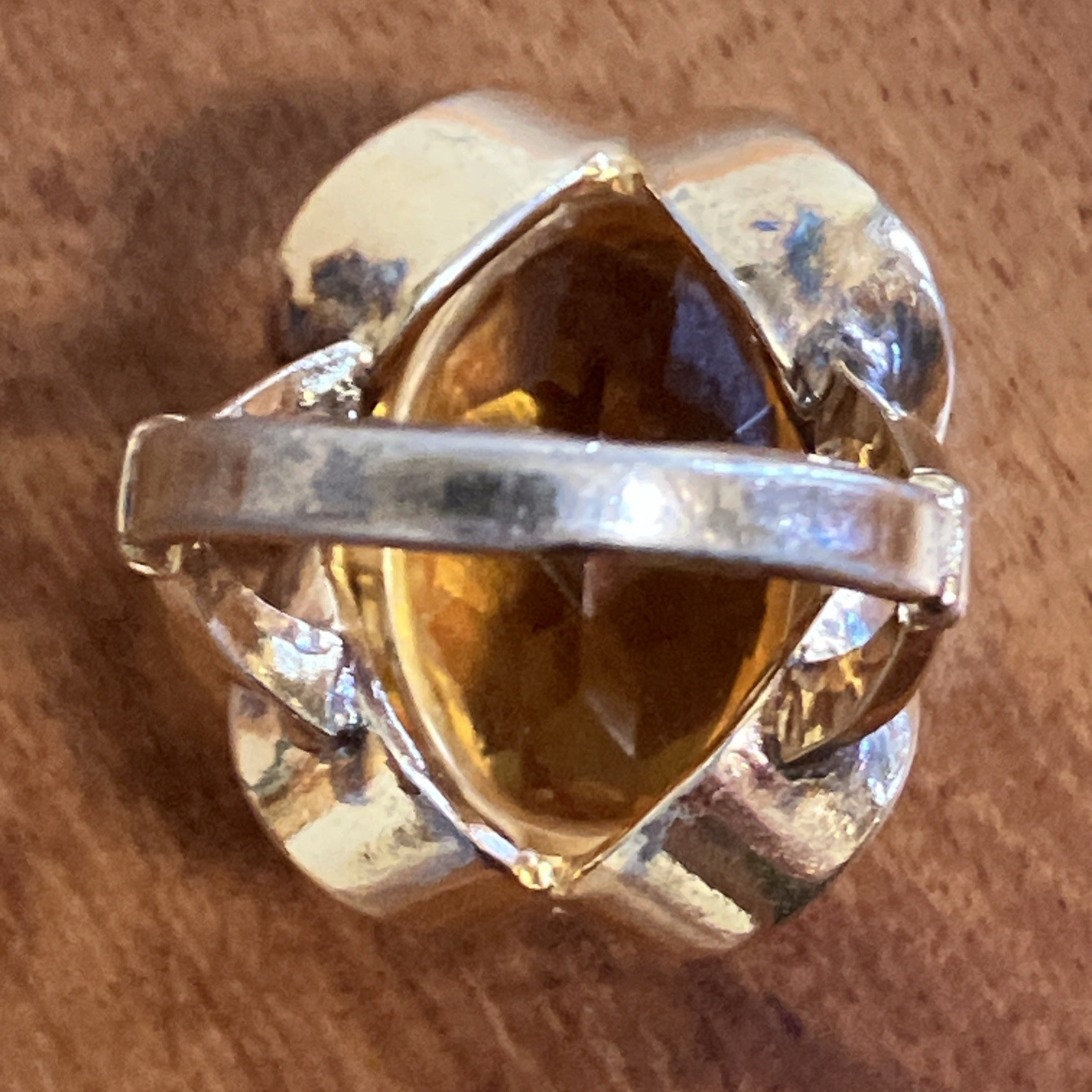 Vintage 18K HGE Gold Plated Cocktail Statement Midi Ring Oval Faux Citrine READ