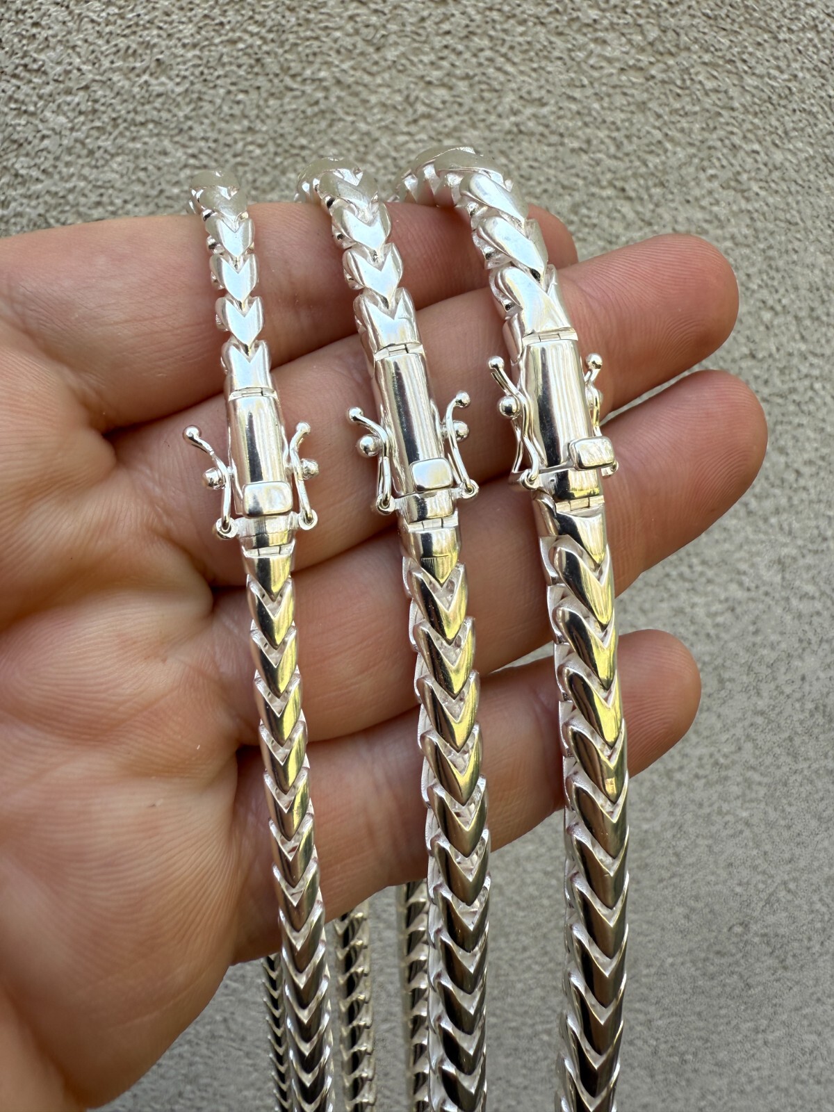 Real 925 Silver Round Franco Chain Or Bracelet 5-7mm Handmade W. Box Clasp