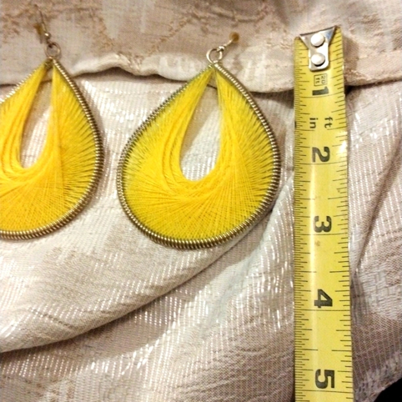 Y2K Large String Art Weaved Earrings Yellow Retro Tear Drop Copper Wired Summer