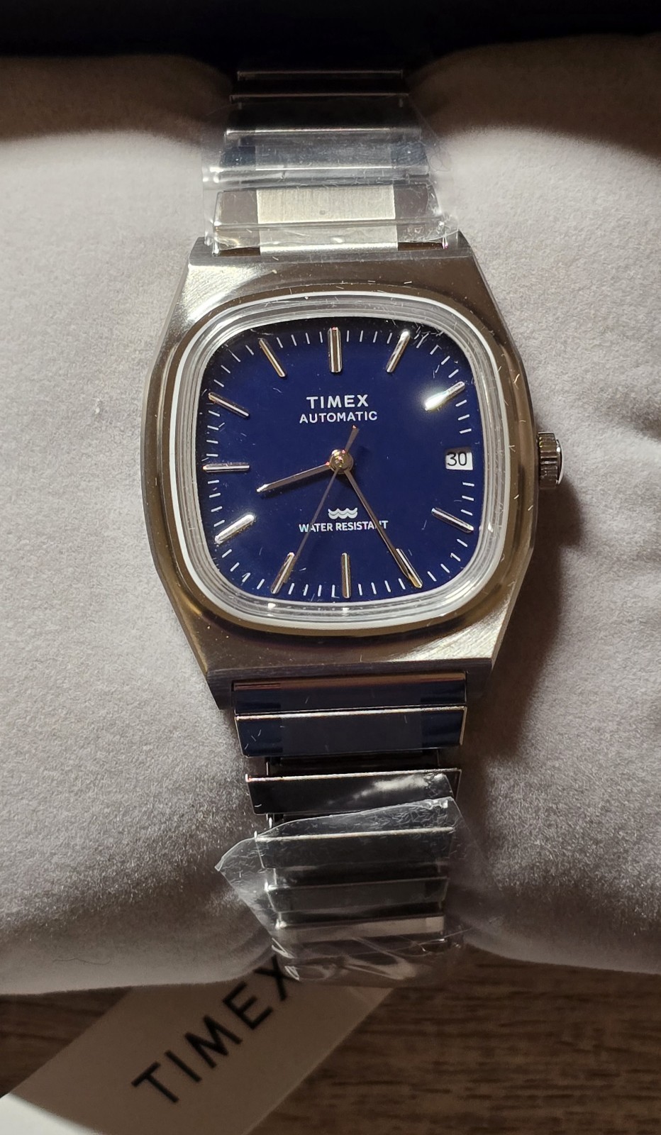 Timex Automatic 1983 E-Line Navy Blue Dial 34mm Vintage Reissue Watch