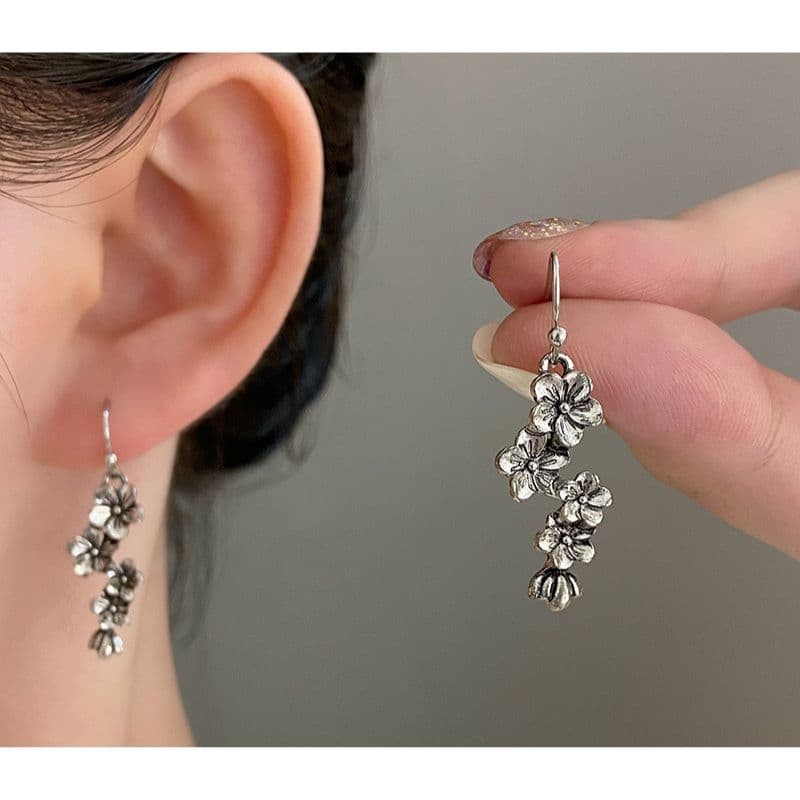 Flower Earrings Long Drop Ear hook with Blossom Design Friendship Jewelry Gift