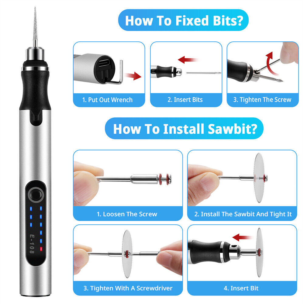 38PCS Cordless Electric Drill Grinder Engraving Pen Bit Rotary Tool Kit 3 Speeds